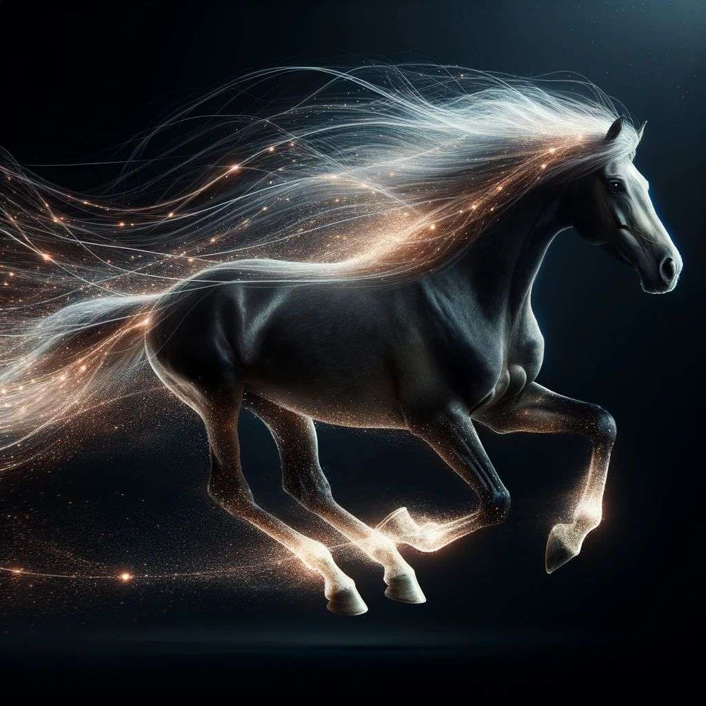 a horse, digital art, glowing